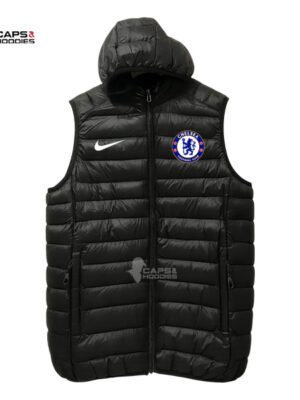 Chelsea FC Black Hooded Puffer Vest Chelsea FC Black Hooded Puffer Vest