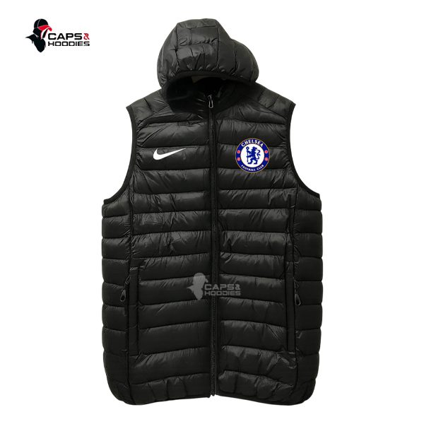 Chelsea FC Black Hooded Puffer Vest