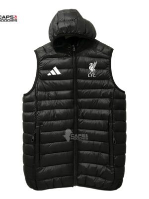 Liverpool FC Black Hooded Puffer Vest Liverpool FC Black Hooded Puffer Vest