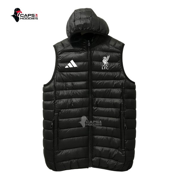 Liverpool FC Black Hooded Puffer Vest Liverpool FC Black Hooded Puffer Vest