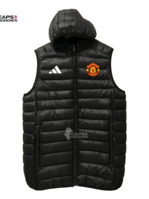Manchester United Black Hooded Puffer Vest Manchester United Black Hooded Puffer Vest