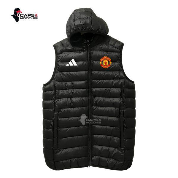 Manchester United Black Hooded Puffer Vest Manchester United Black Hooded Puffer Vest