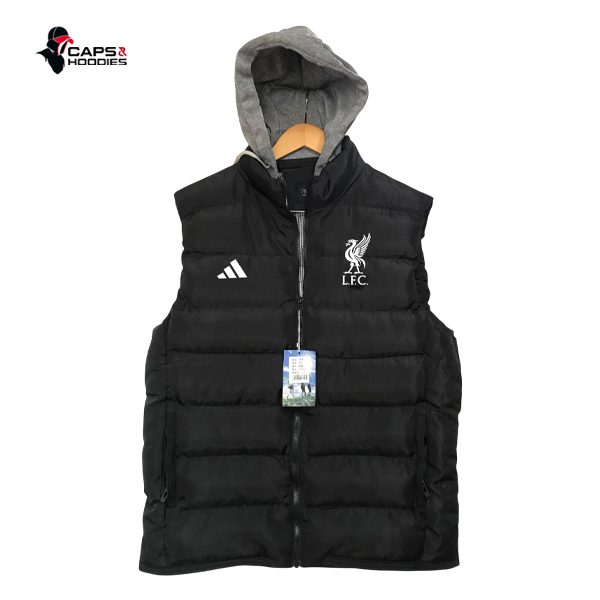 Liverpool FC x Adidas Black Puffer Vest with Hood