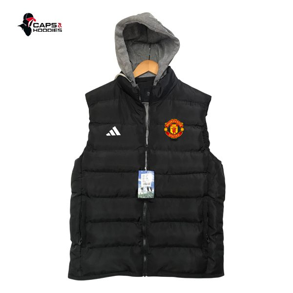 Manchester United Black Puffer Vest with Hood Manchester United Black Puffer Vest with Hood
