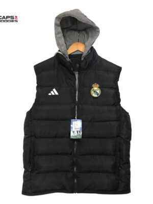 Real Madrid Black Puffer Vest with Hood Real Madrid Black Puffer Vest with Hood