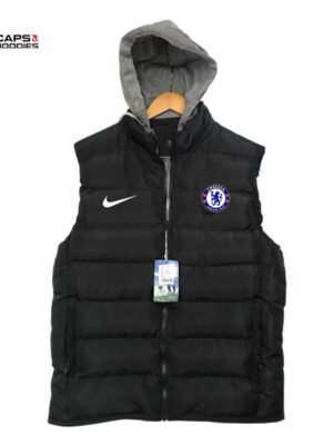 Chelsea FC Black Sleeveless Puffer Vest with Hood Chelsea FC Black Sleeveless Puffer Vest with Hood