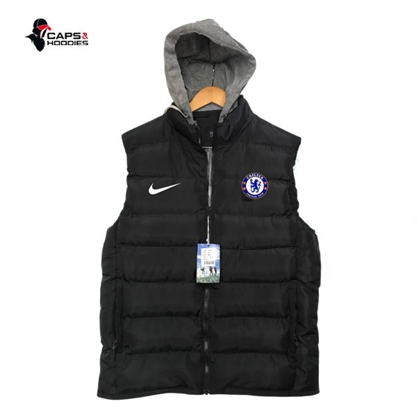 Chelsea FC Black Sleeveless Puffer Vest with Hood