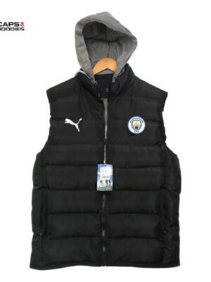 Manchester City Black Puffer Vest with Hood Manchester City Black Puffer Vest with Hood