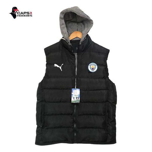 Manchester City Black Puffer Vest with Hood Manchester City Black Puffer Vest with Hood