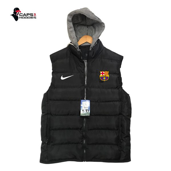 FC Barcelona Black Puffer Vest with Hood