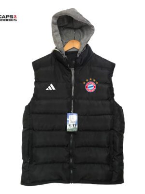 FC Bayern Munich Black Sleeveless Puffer Vest with Hood FC Bayern Munich Black Sleeveless Puffer Vest with Hood