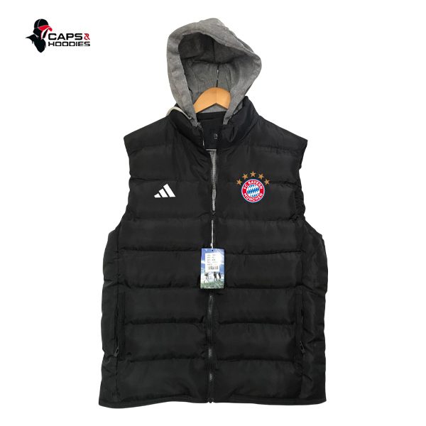 FC Bayern Munich Black Sleeveless Puffer Vest with Hood