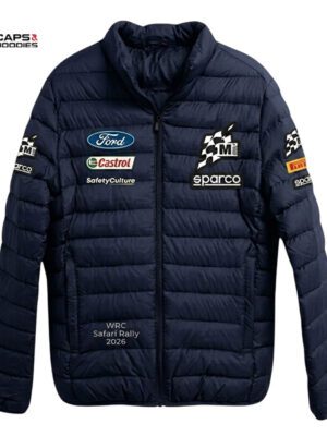 Elevate your style and represent your passion—grab your Ford WRC Safari Rally 2026 Navy Blue Puffer Jacket now!