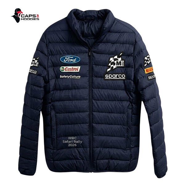 Elevate your style and represent your passion—grab your Ford WRC Safari Rally 2026 Navy Blue Puffer Jacket now!
