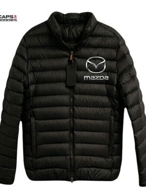 Mazda Branded Black Puffer Jacket Branding: High-definition embroidered Mazda logo and wordmark on the left chest Material: Premium water-resistant nylon shell Insulation: Lightweight, high-loft synthetic down alternative for superior heat retention Closure: Full-length, heavy-duty YKK front zipper with custom pull Pockets: Two secure, zippered external hand-warmer pockets Fit: Athletic, modern tailored fit