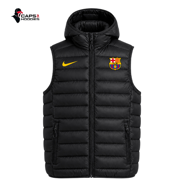FC Barcelona Black Hooded Puffer Vest