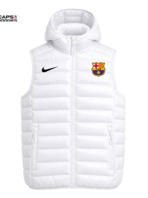 FC Barcelona White Hooded Puffer Vest