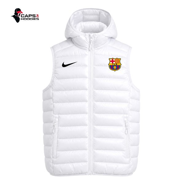 FC Barcelona White Hooded Puffer Vest